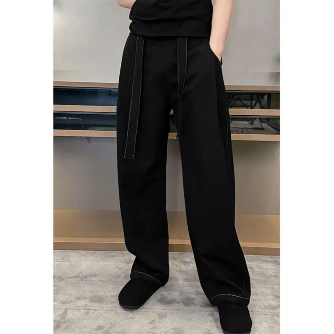 小佛爷 春夏新款定制阳离子飘带休闲裤男美式复古宽松弯刀阔腿裤