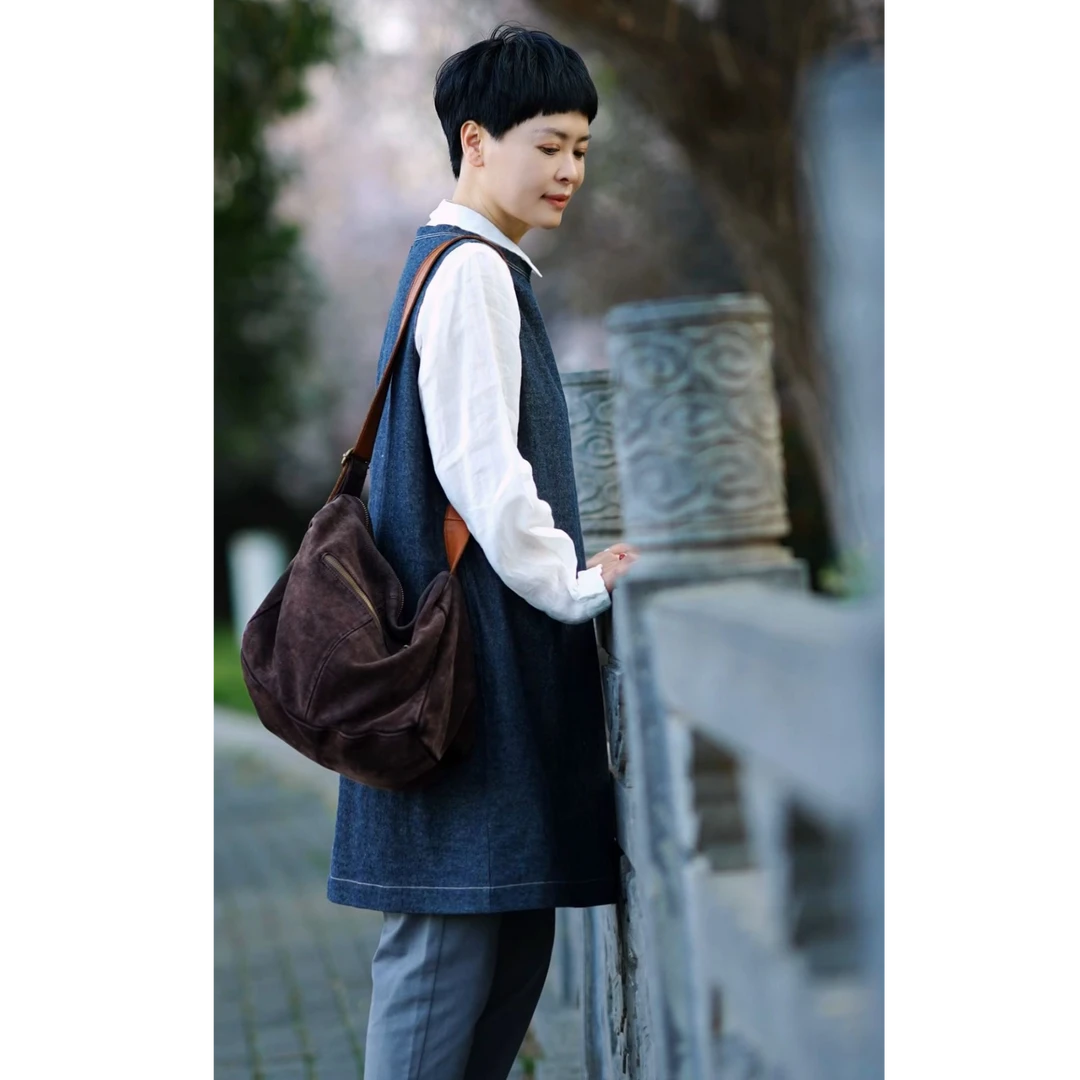 【和家2025新款女装爆款】复古文艺风色织棉麻圆领无袖背心连衣裙