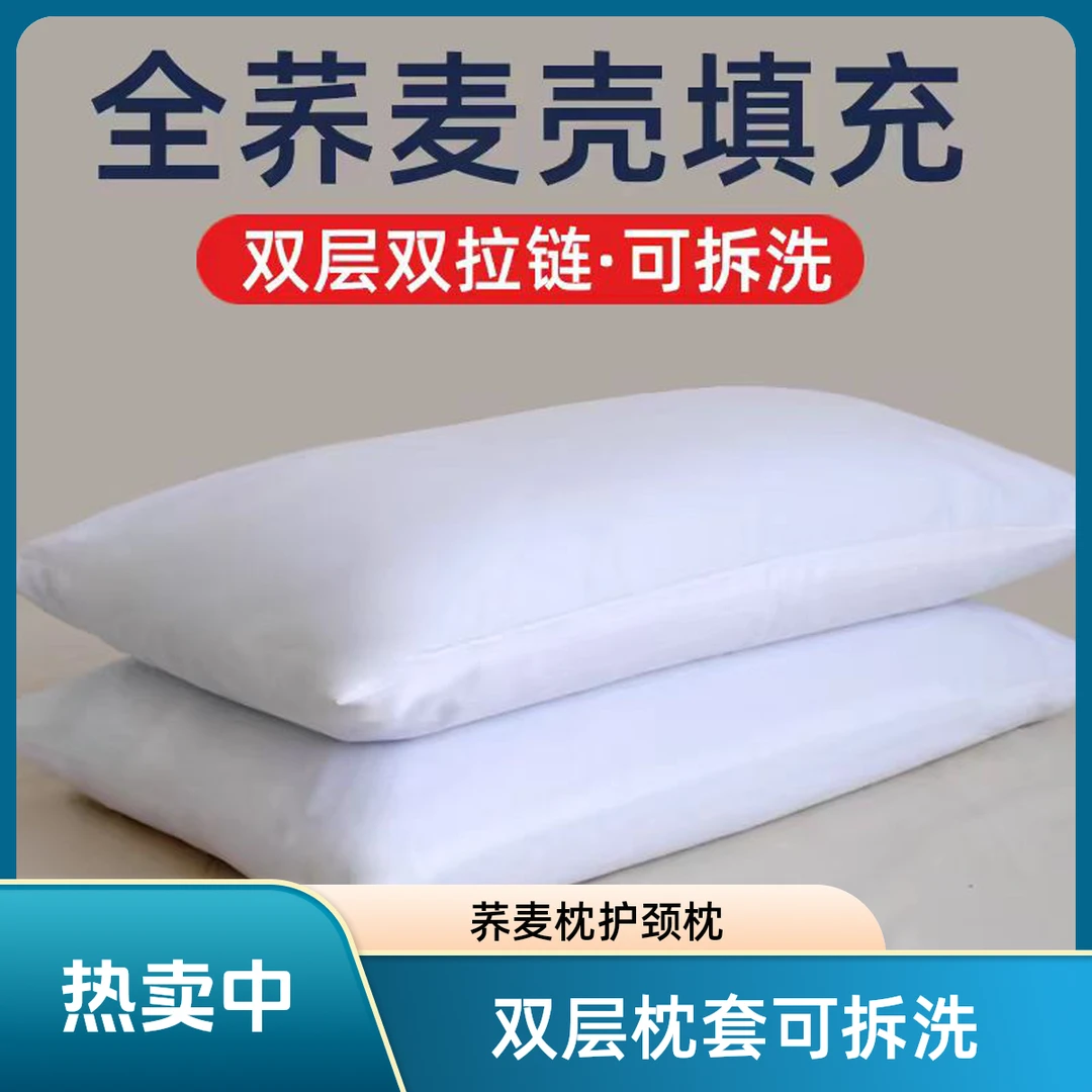 加厚双层成人单人双人枕多功能枕头荞麦枕棉枕枕头套可拆洗护颈枕