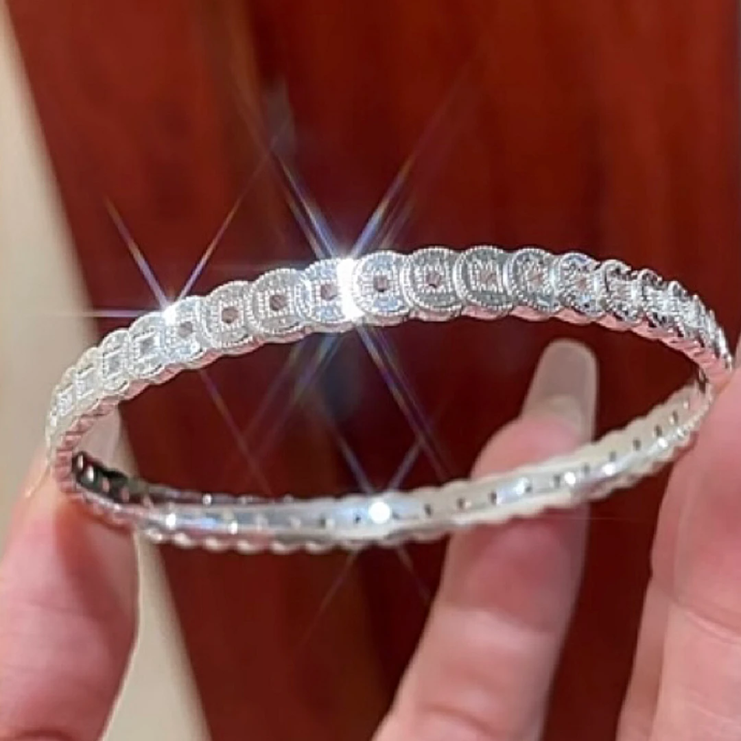 足银手镯 9999纯银碎冰冰钱币银手镯女闭口五帝钱银镯子女友礼物