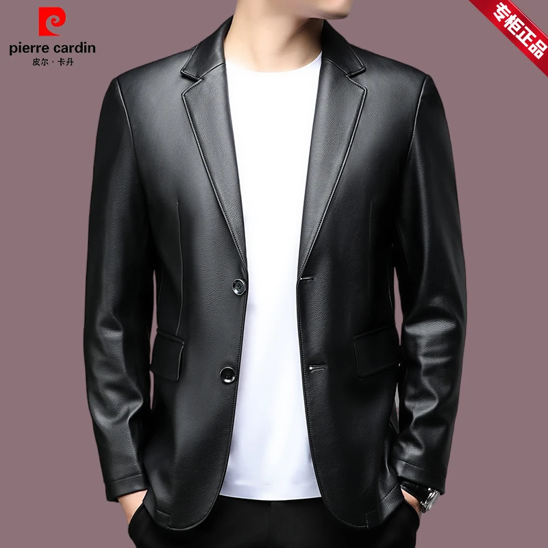 【皮尔卡丹官方正品】高端时尚商务皮衣时尚都市修身西装皮衣男外套