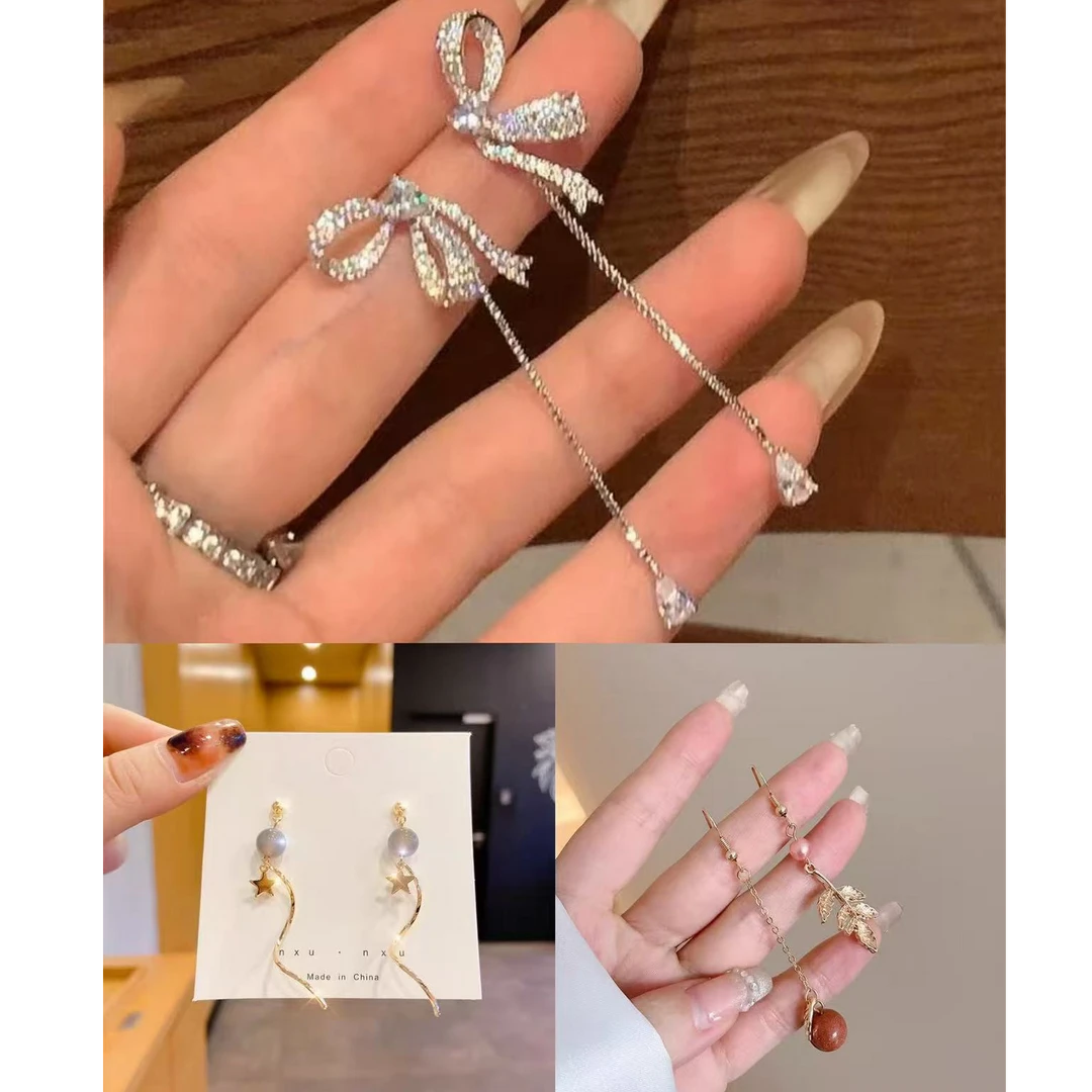 合金玻璃耳饰 时尚耳环银色甜美少女日韩简约（拍一发三）