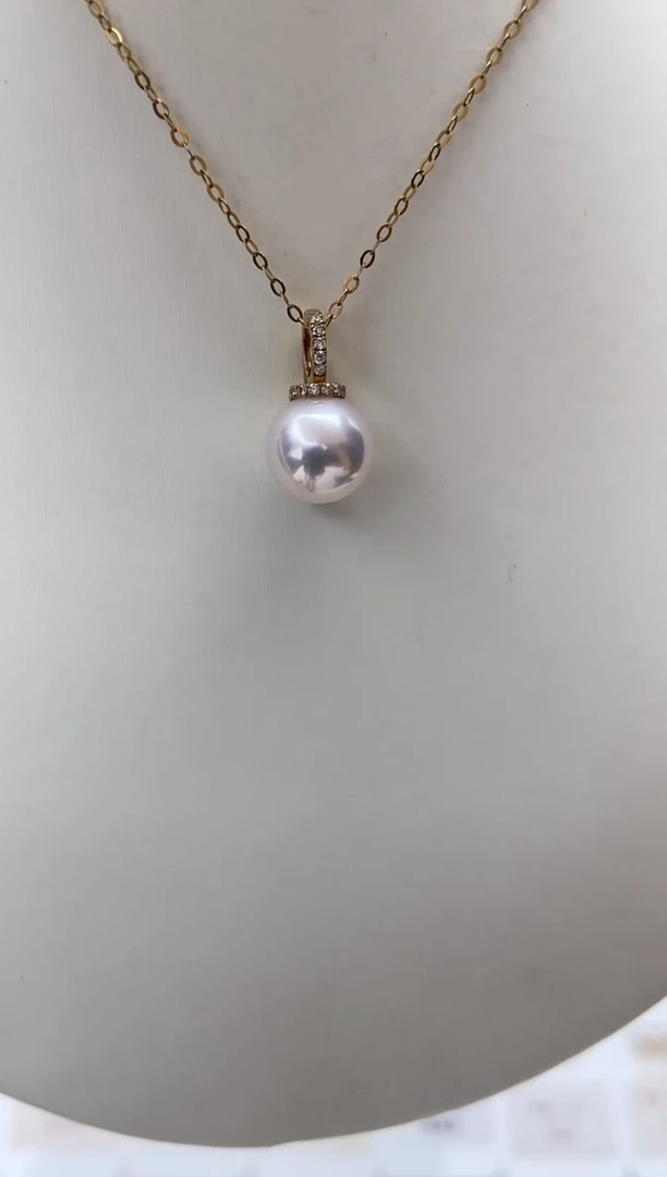 吊坠(不含链)18K金镶嵌海水珍珠特选万能扣吊坠9-9.5