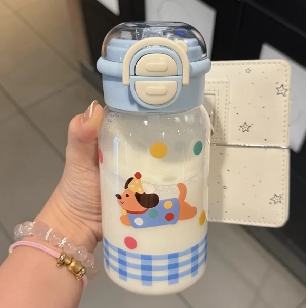 黄油小熊吸管杯女生高颜值双饮杯卡通塑料杯简约便携学生党水杯子