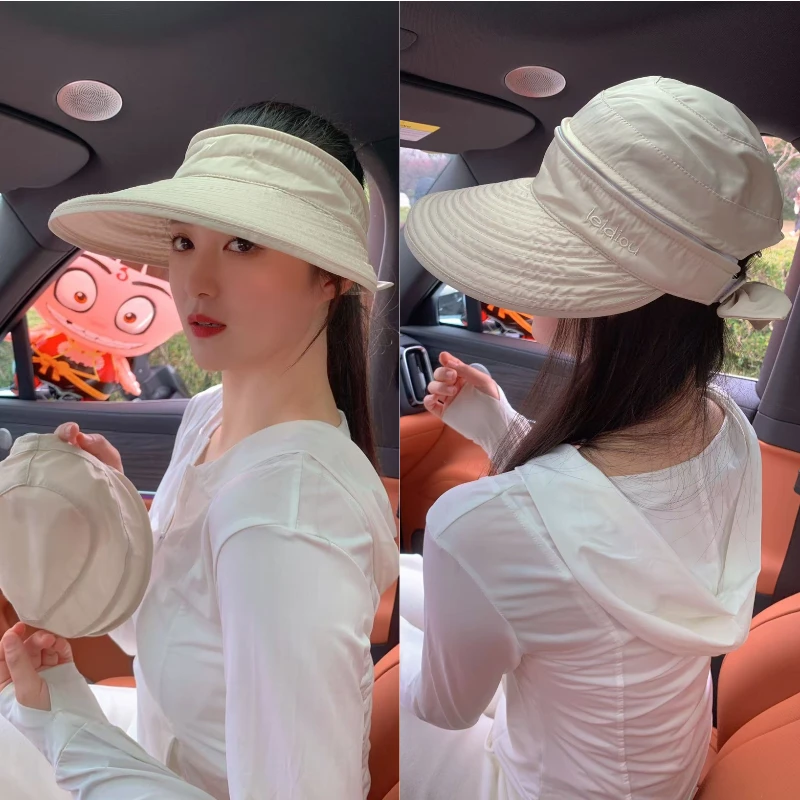 可拆卸帽子田园风女空顶遮阳帽夏季平檐帽子防紫外线骑车大帽檐