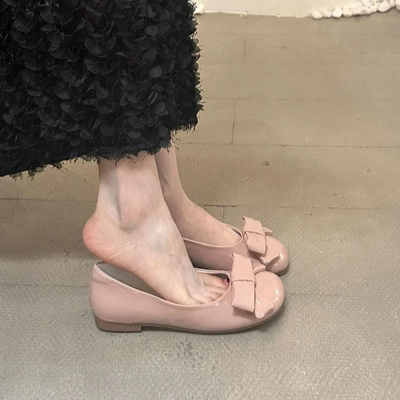 法式平底粉色芭蕾舞单鞋女鞋子2025新款春季韩版蝴蝶结温柔晚晚鞋