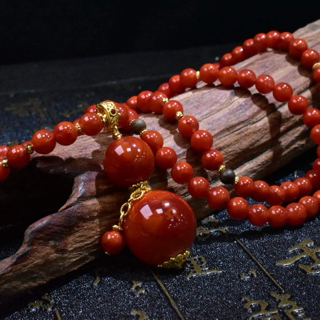 SJ【一九珠宝】高品南红福禄套链-卡6mmS925银-多样性发一件 YJ2783