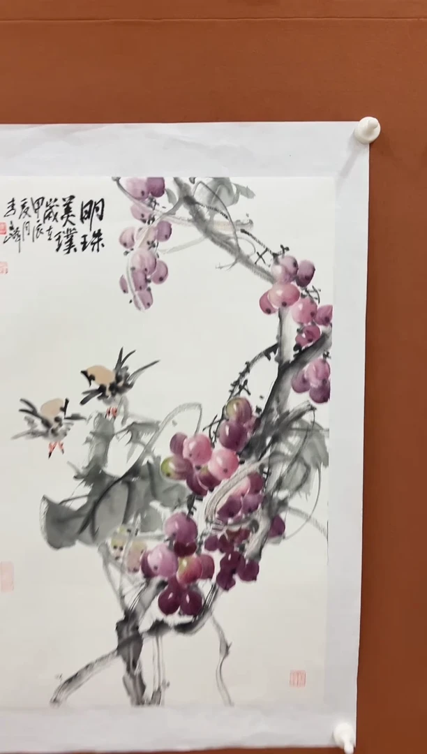 国画李文峰四尺三开花鸟