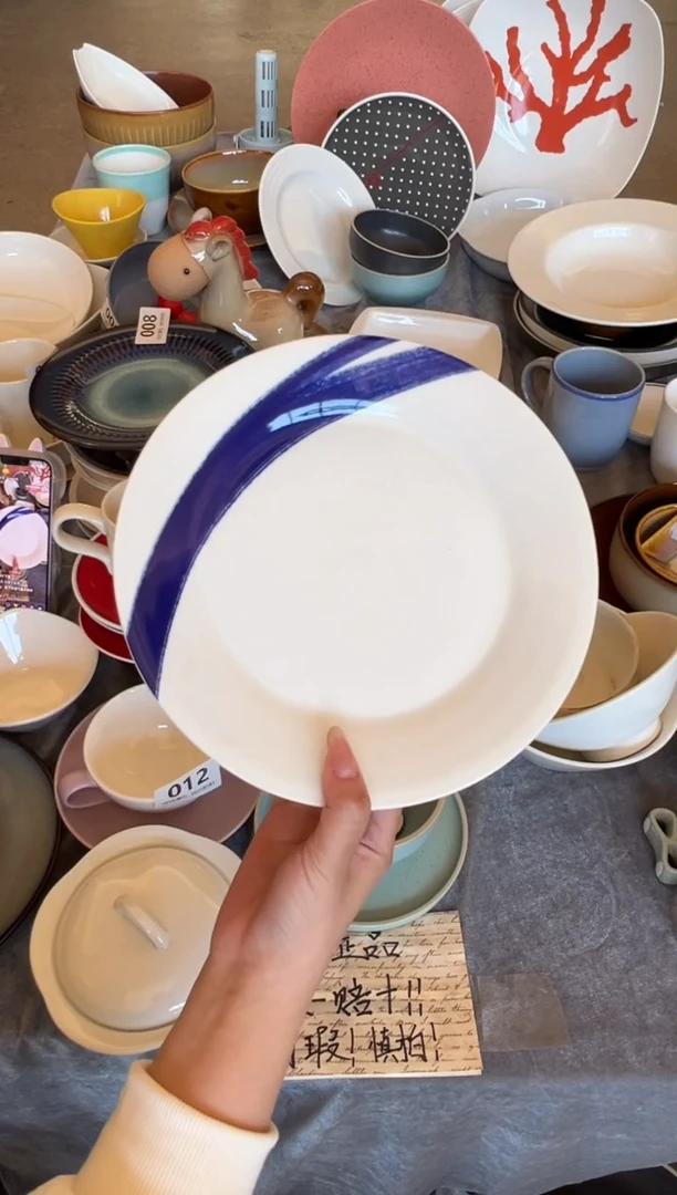 新骨瓷023瑕疵暖白蓝笔刷9,5寸平盘