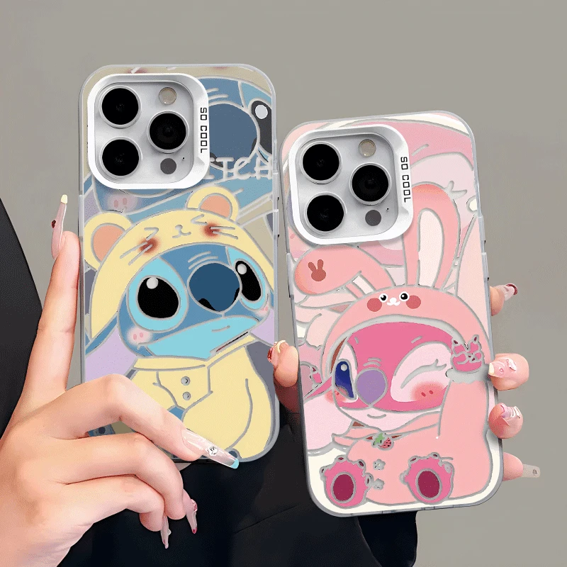 史迪仔情侣手机壳适用于苹果16华为oppo荣耀小米15vivo红米镭射硬