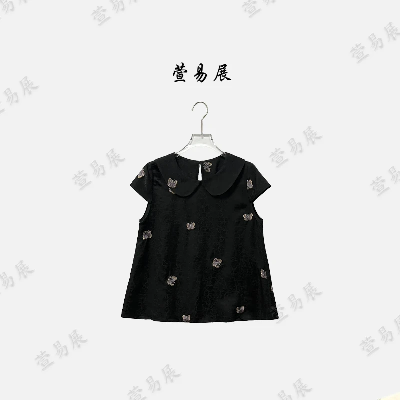 萱易展-“蝶影墨香”高定肌理感重工刺绣龟裂暗纹显瘦上衣-TX072302