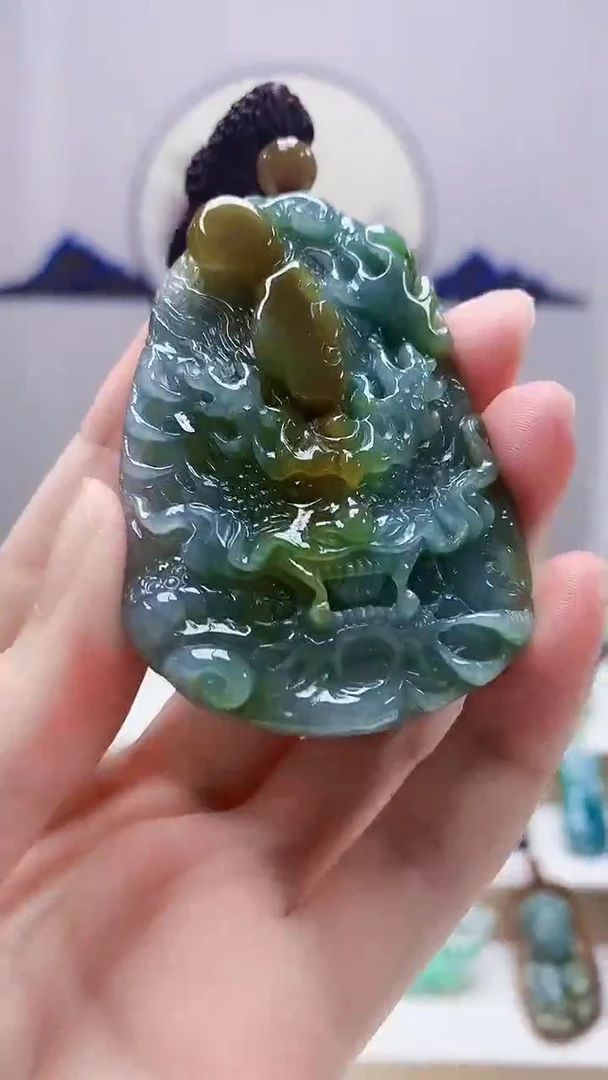 未镶嵌定制翡翠5028zm-毛货挂件6龙牌