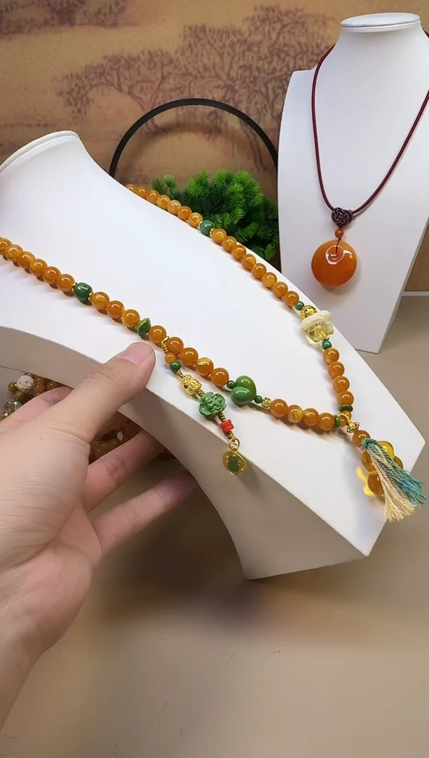 蜜蜡颈饰14K金镶嵌A958