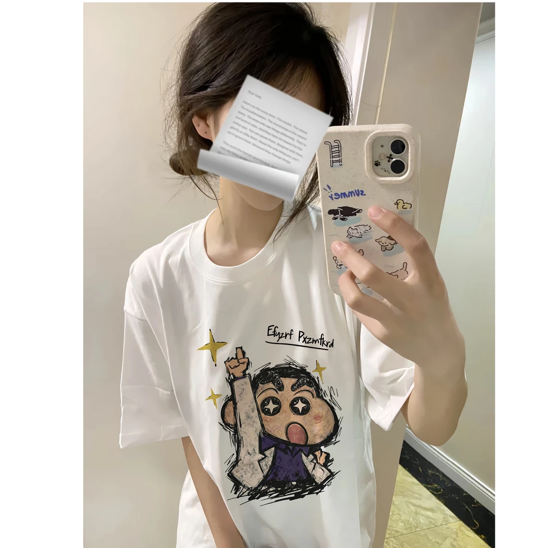 【帝韵】新款夏季卡通圆领纯棉短袖白色t恤女内搭独特漂亮小衫上衣