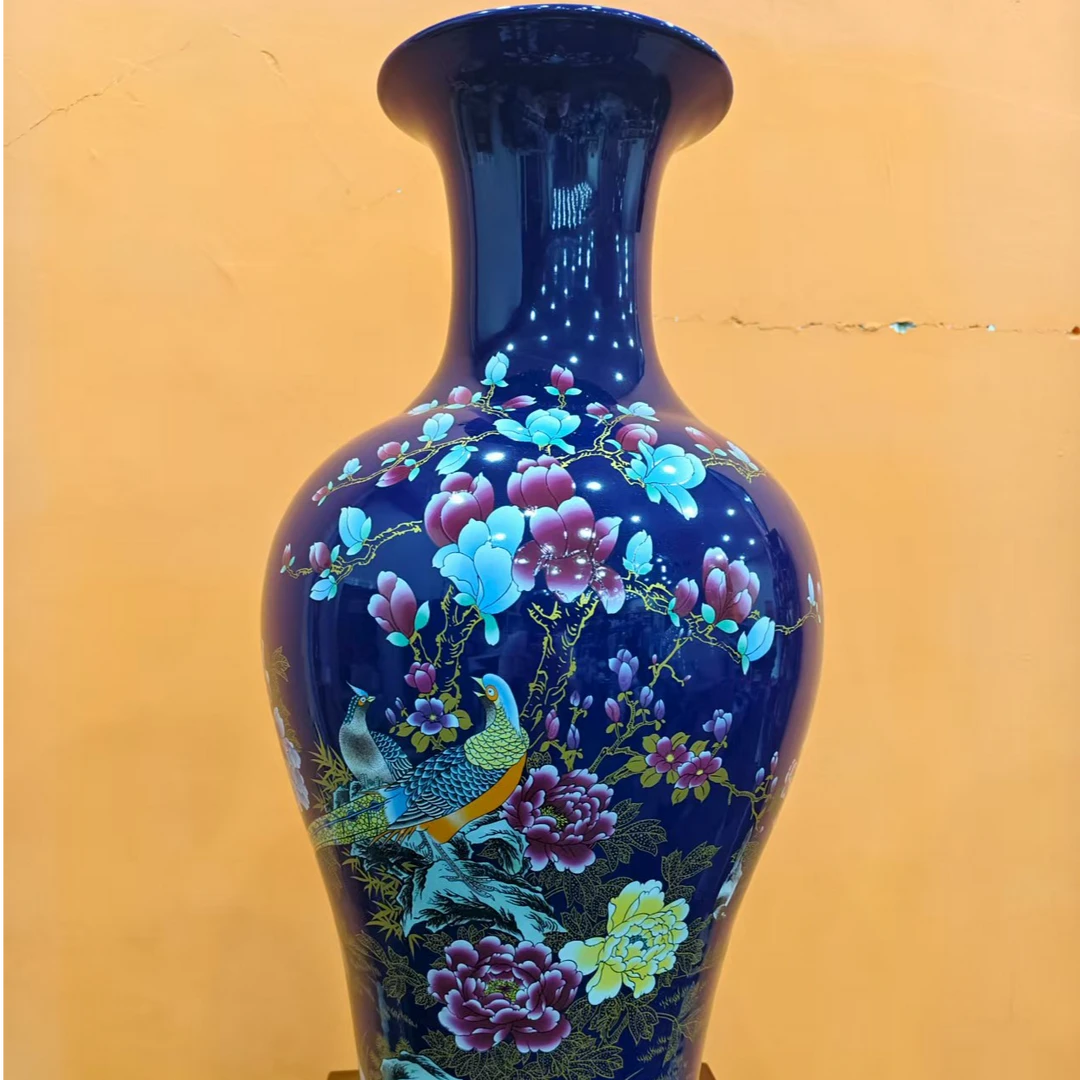 景德镇陶瓷景泰蓝玉兰花鱼尾瓶