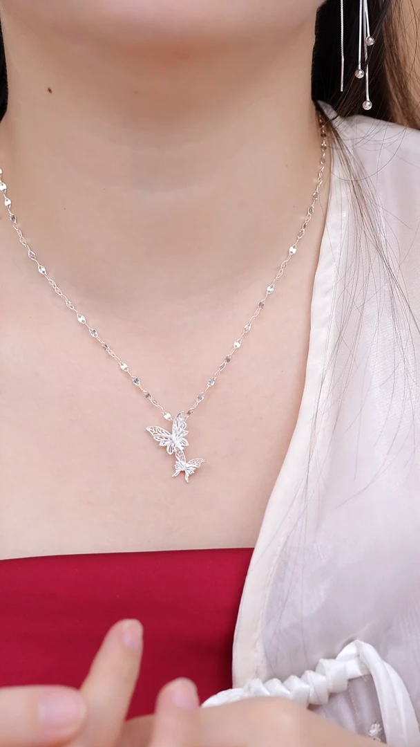 无吊坠足银双蝴蝶单吊坠