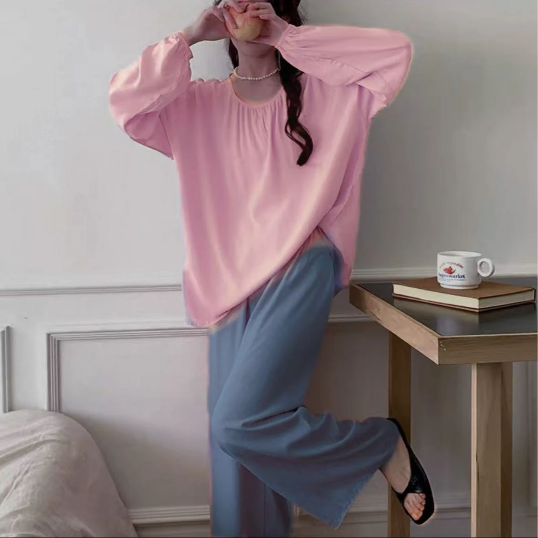 8765-家居服撞色C款（桃粉）套装