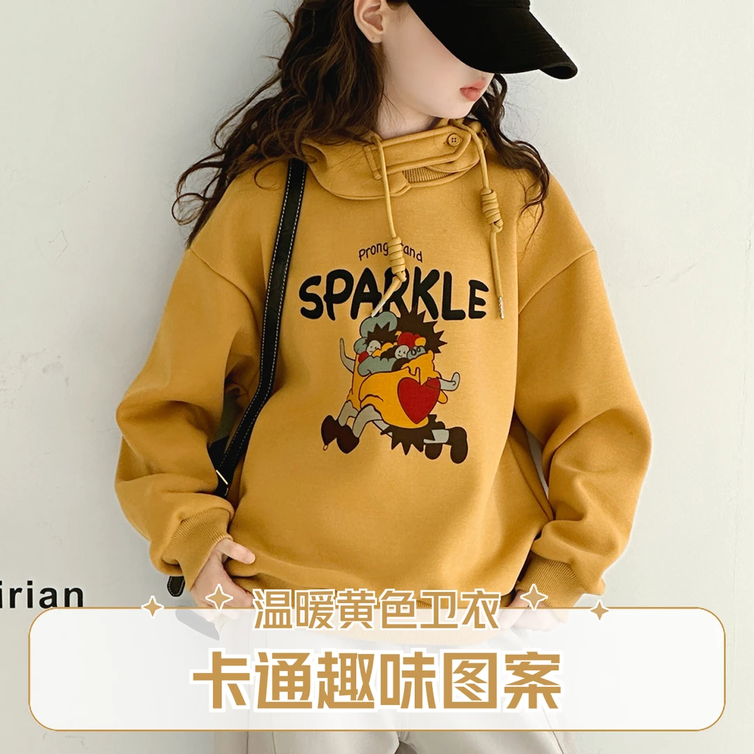 韩版冬季印花女童中大童小女孩洋气韩范套装加绒秋冬加厚保暖时尚