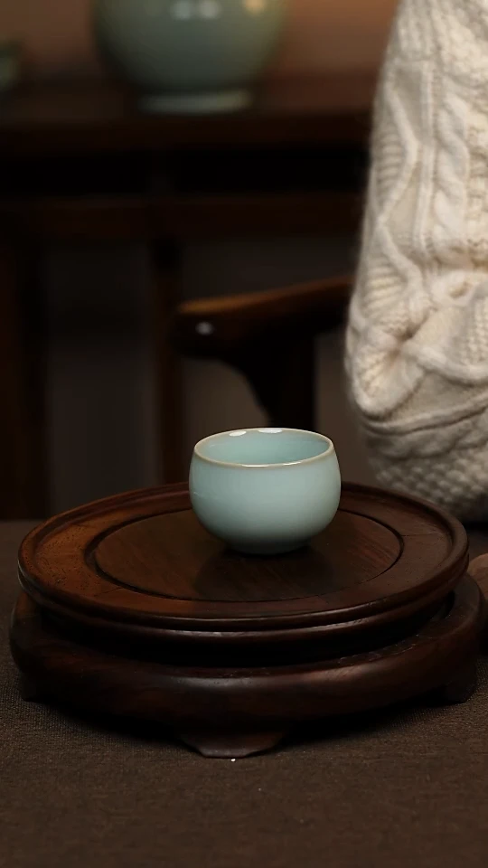 瓷片天青色小禅定杯60ml微瑕不带礼盒