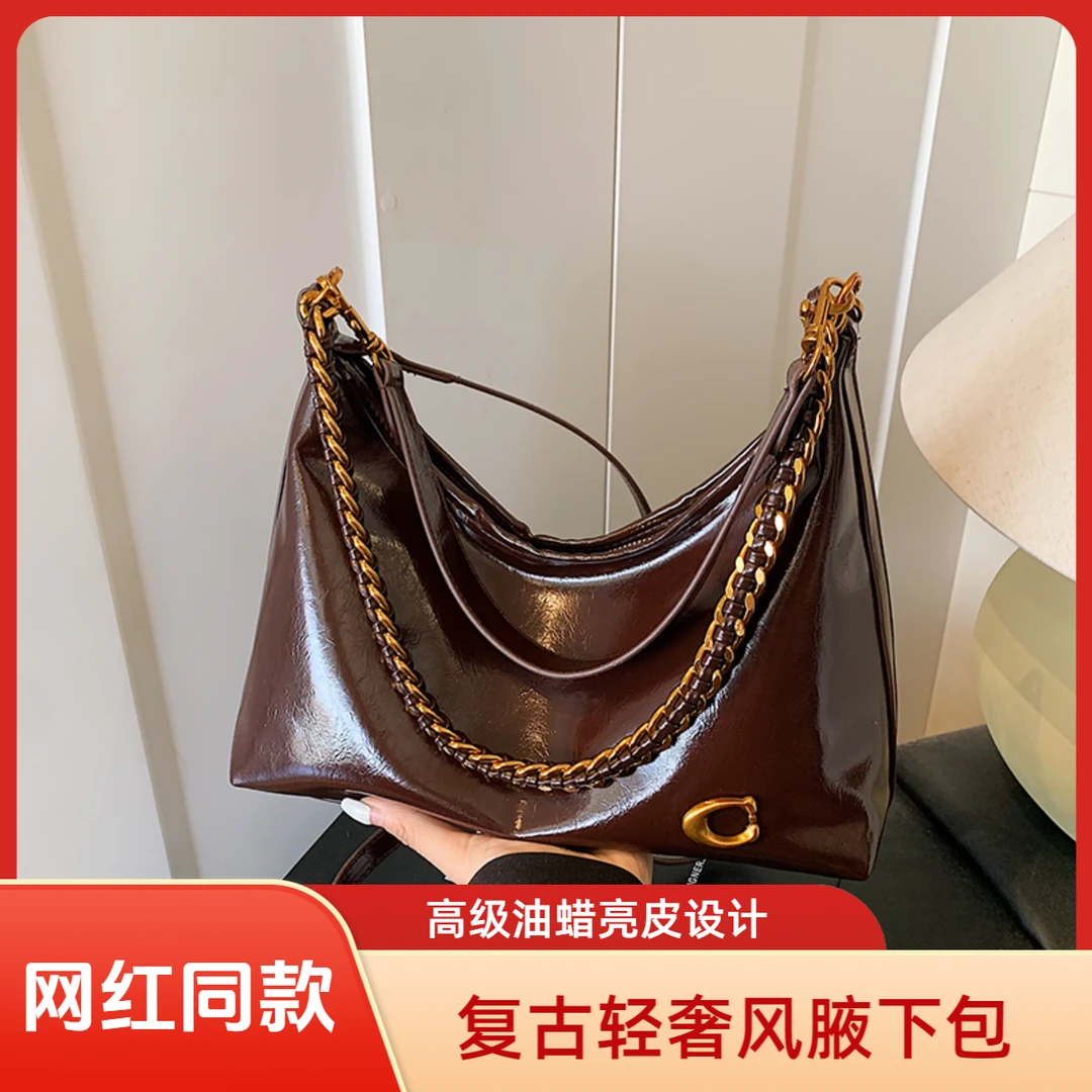2025新款高级感油蜡皮设计腋下包包女网红同款复古轻奢单肩斜挎包