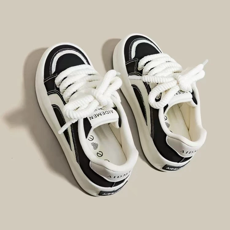 TP318黑色 厚底休闲板鞋女2024新款 百搭休闲运动学生小白鞋潮