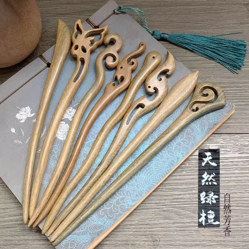 绿檀木簪子宫廷百搭发钗日常复古女古典古风木发簪简约民族风