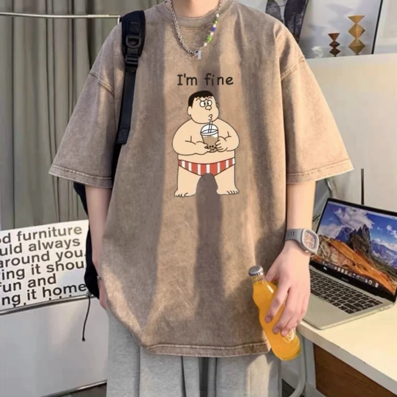 美式高街潮牌短袖t恤男夏季复古潮休闲水洗做旧半袖小众痞帅体恤