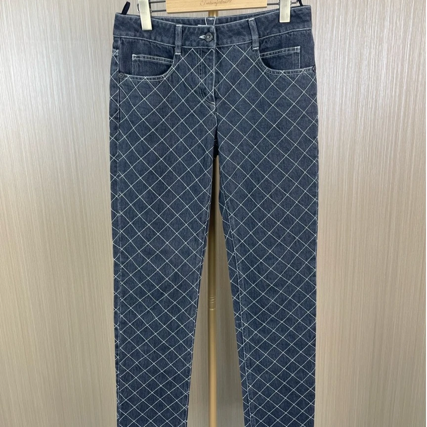 99新 Chanel/香奈儿 格菱纹牛仔裤 38 16681231
