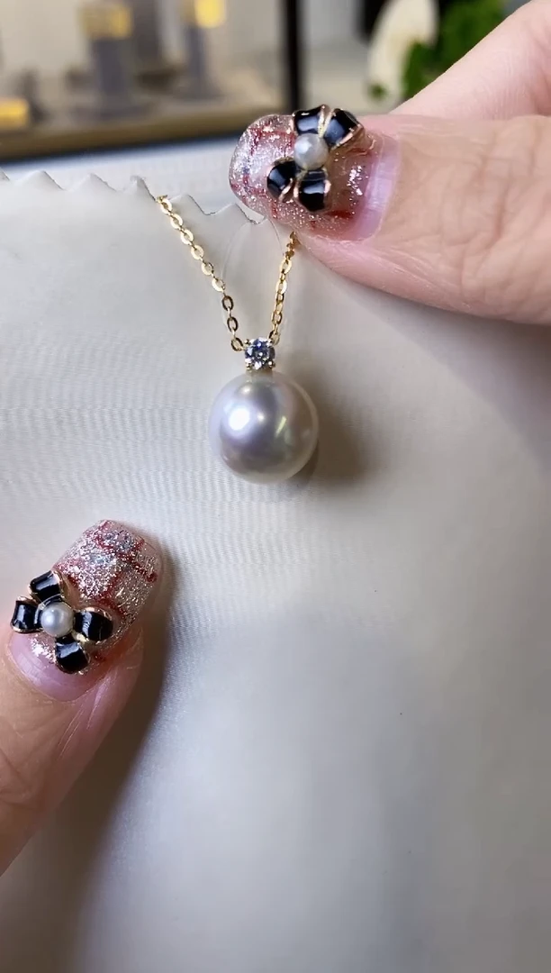 【闪购商品】海水珍珠吊坠(不含链)18K金镶嵌11-12澳白珍珠吊坠