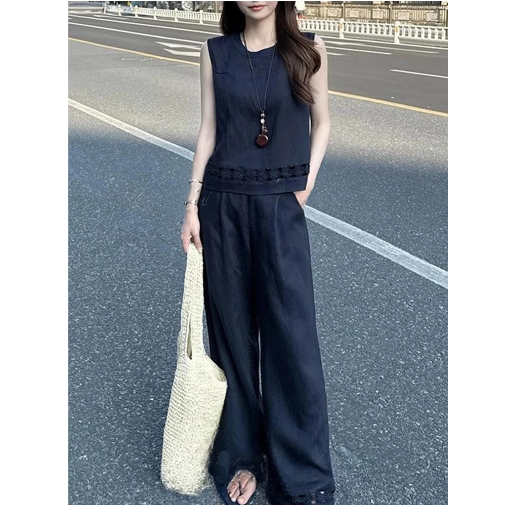 〈纪朵研〉1018新中式国风女装夏季新款慵懒风复古无袖上衣两件套
