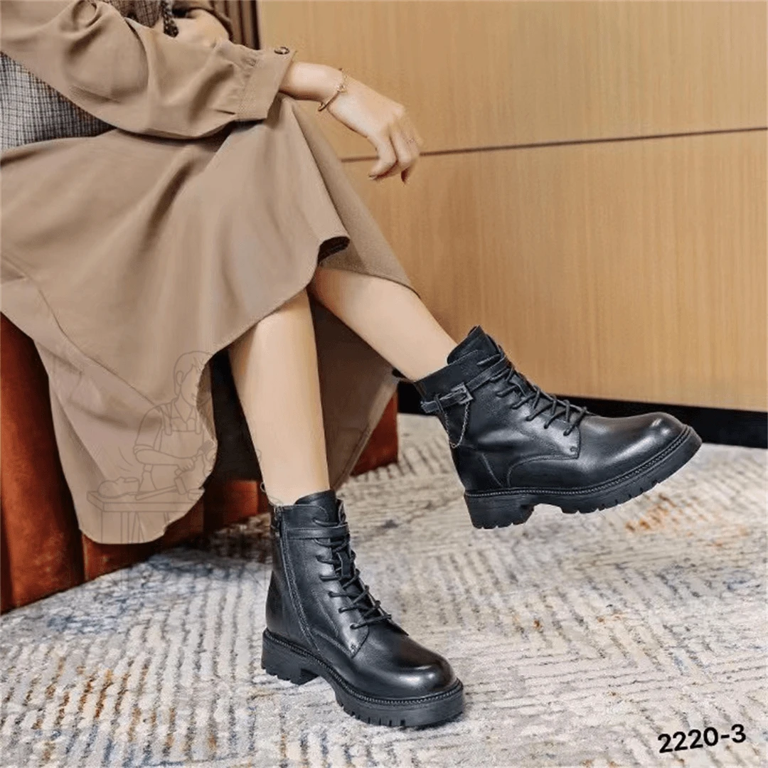 （风岚）2025真皮女牛皮简约单靴黑色炸街百搭马丁靴2220-3-1