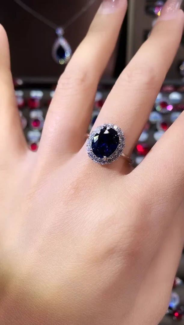 戒指蓝宝石银S925镶嵌810银色