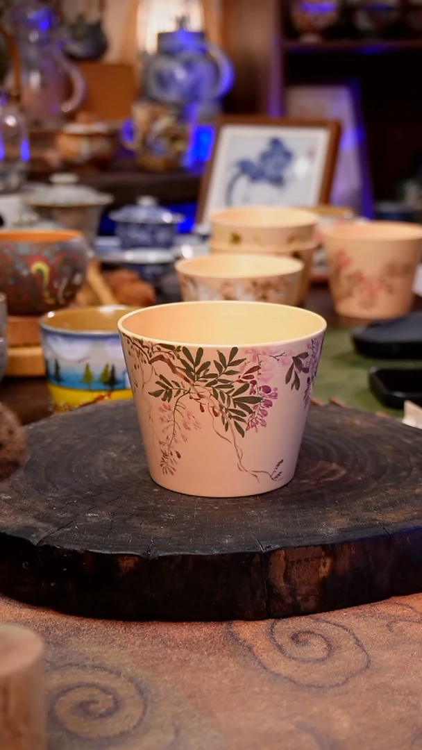杯子紫藤花手工手绘手工手绘