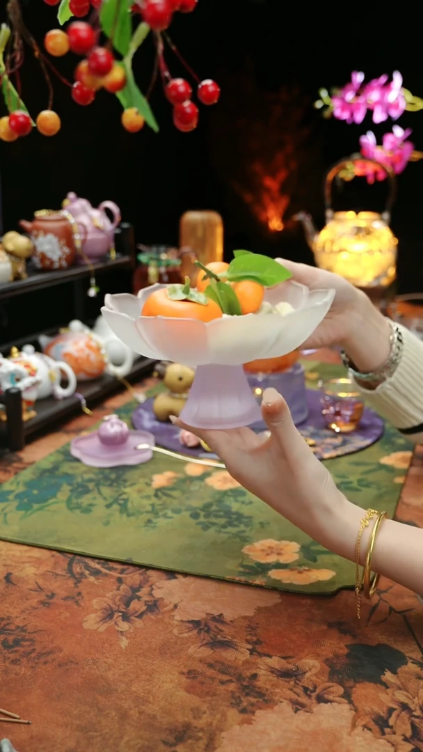 【闪购商品】紫色水晶玻璃果蝶点心盘