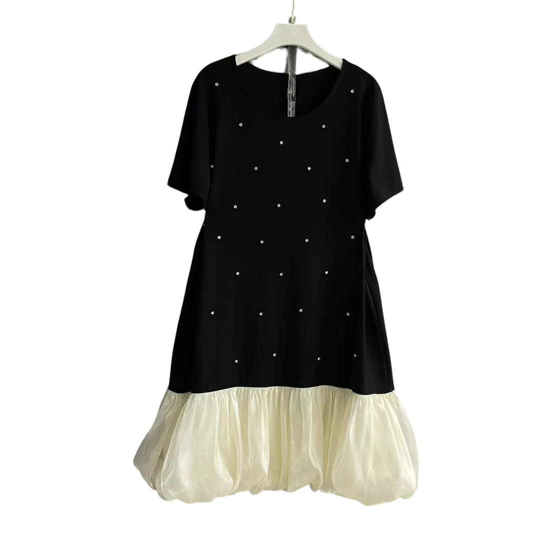 大码女装丝绒半袖连衣裙