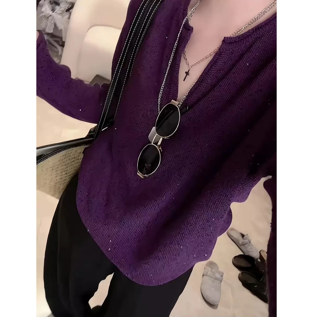 【蜜爷家】高级感重工亮片V领上衣