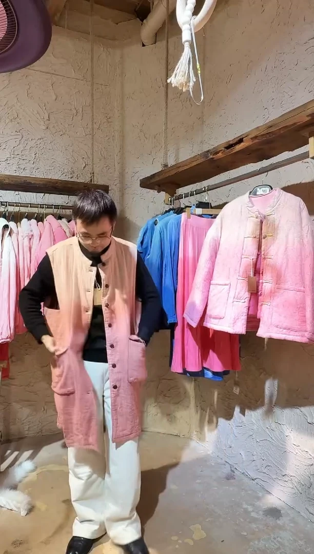 薯莨植物染长款马甲