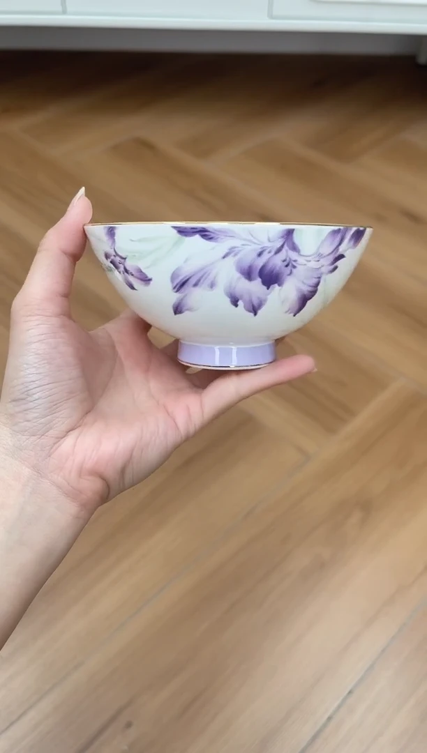杯紫苑高骨骨瓷饭碗