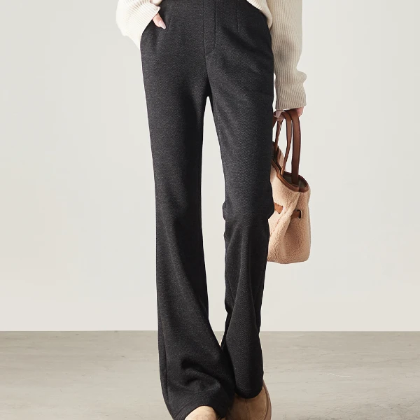 索菲丝尔人字纹加绒加厚喇叭裤女2025冬季时尚百搭显瘦长裤541086