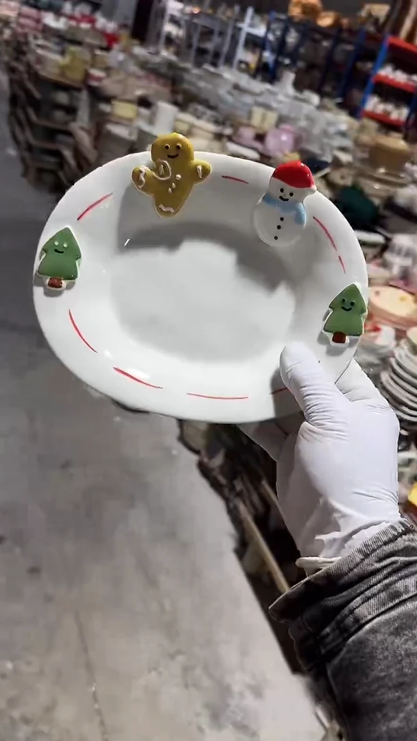 陶瓷雪人9英寸椭圆深盘微瑕 凑满20元包邮