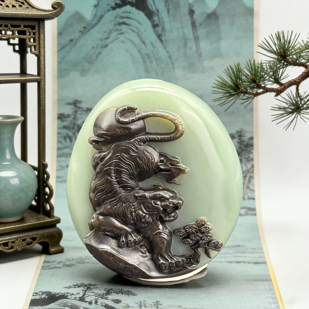 苏工玉石斋甄选-和田玉下山虎挂件雕刻精美精雕