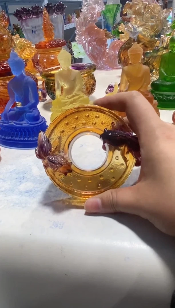 手工艺品琉璃双鱼古法琉璃 完品