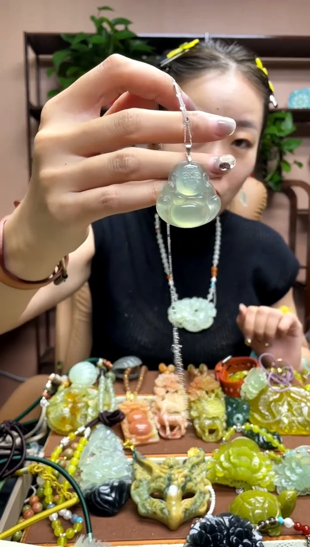 银S925镶嵌岫玉吊坠`