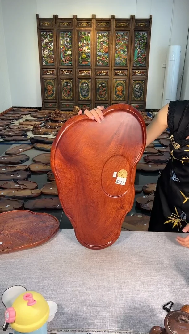 【闪购商品】大果紫檀（缅甸花梨）茶盘3409