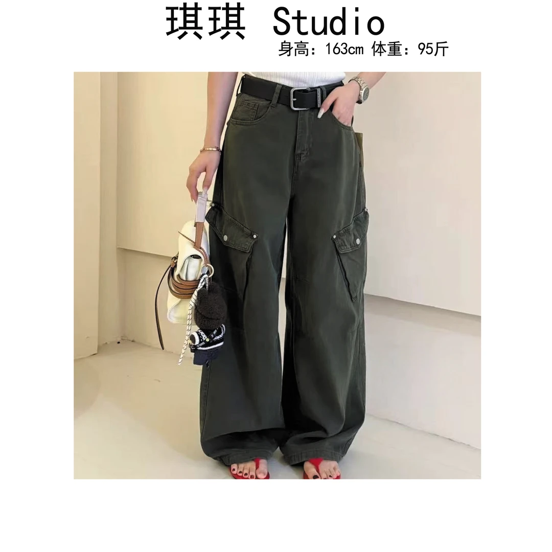 《琪琪家》夏季新款重工设计感带腰带时尚百搭显瘦工装裤8602-CS