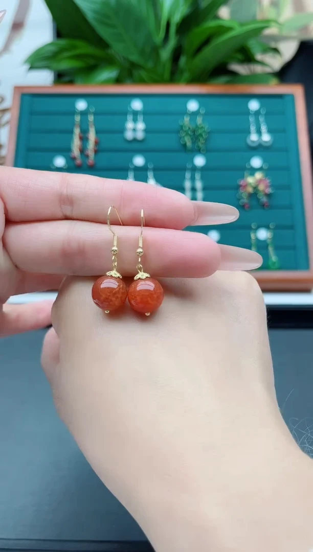 【闪购商品】玛瑙/玉髓耳饰银S925镀金镶嵌1138龙鳞玛瑙金