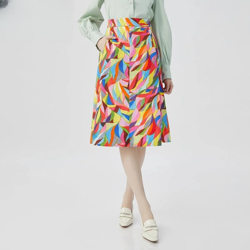 哥弟高腰法式碎花赫本风气质中长裙新款通勤显瘦半身裙女1200336