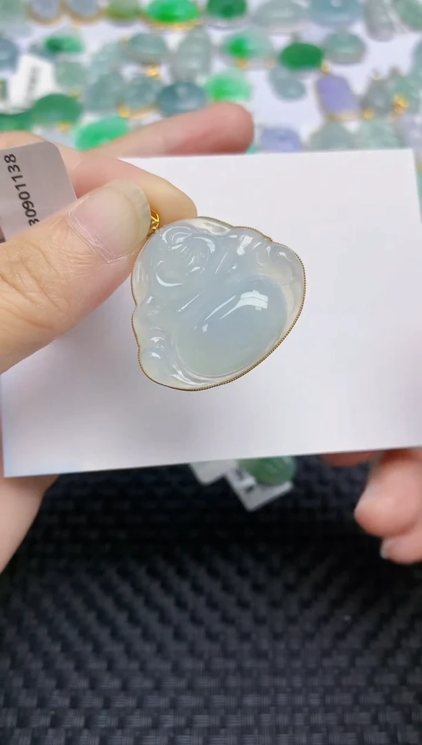 翡翠18K金镶嵌颈饰天然A货翡翠