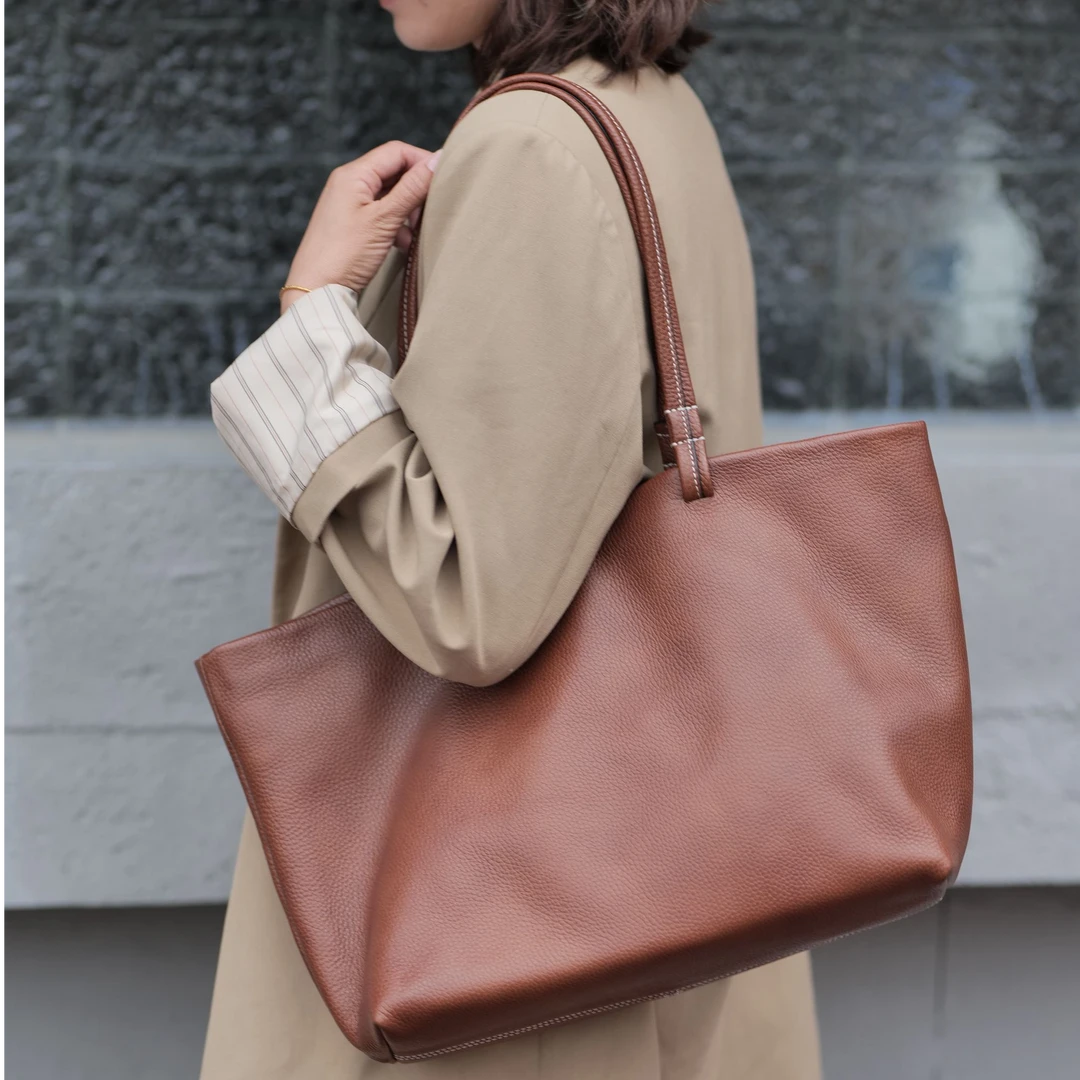 大容量托特包包女士秋冬款新百搭软皮单肩包韩版头层牛皮通勤女包