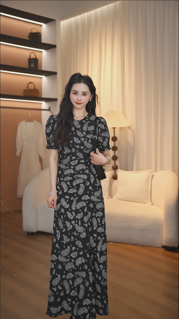 【佩斯利腰果花】2025夏季度假风印花A字裙女法式碎花长款气质裙子